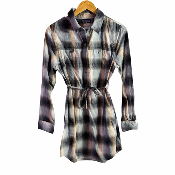 Patagonia Featherstone Plaid Long-Sleeve Mini Shirt Dress Size 8 - Picture 3 of 8